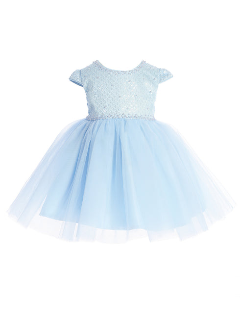 Baby Girls Sky Blue Criss Cross Sequin Pearls Flower Girl Dress 6-24M - SophiasStyle.com